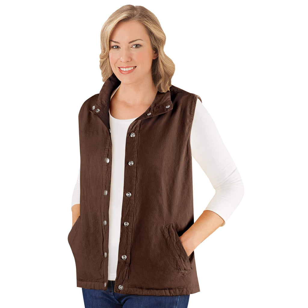Collections Etc Womens Snap Front and Cinch Back Sleeveless Vest Chocolate Large